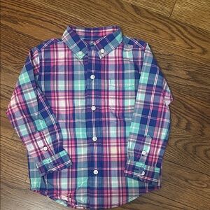 Janie and Jack Plaid Button Down Shirt - Blue, Pink, Green